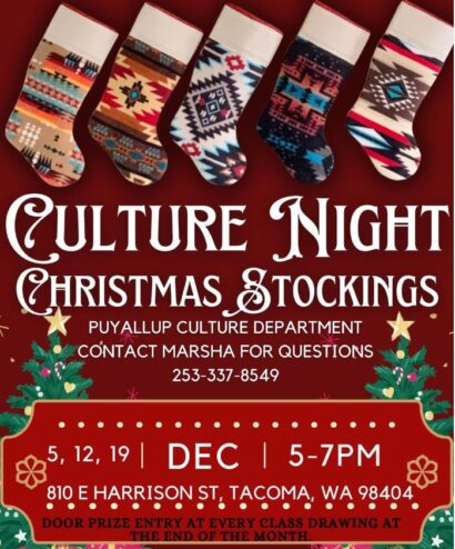 Puyallup Tribe Culture Department Christmas stocking decorating poster 